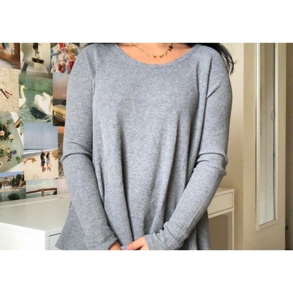We The Free Free People Gray Thermal Long Sleeve Top Shirt Small - Picture 1 of 5